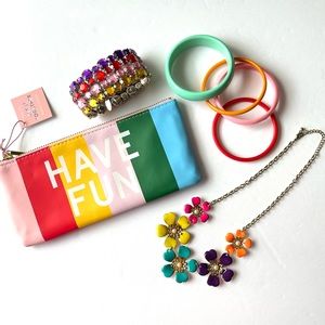 Colorful rainbow accessories: bag, necklace, bracelets